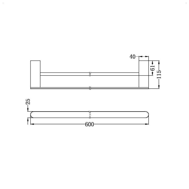 NERO - BIANCA Double Towel Rail 600mm/800mm