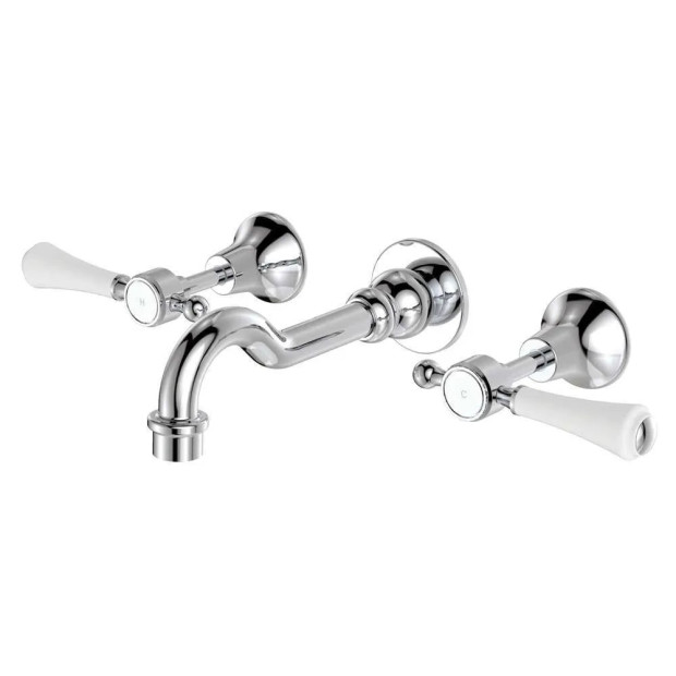 FIENZA - LILLIAN Lever Basin/Bath Wall Set with Ceramic White Handle
