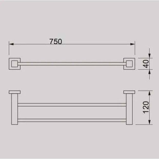 ECT - QUBI BLACK 750mm Double towel rail in Matte Black