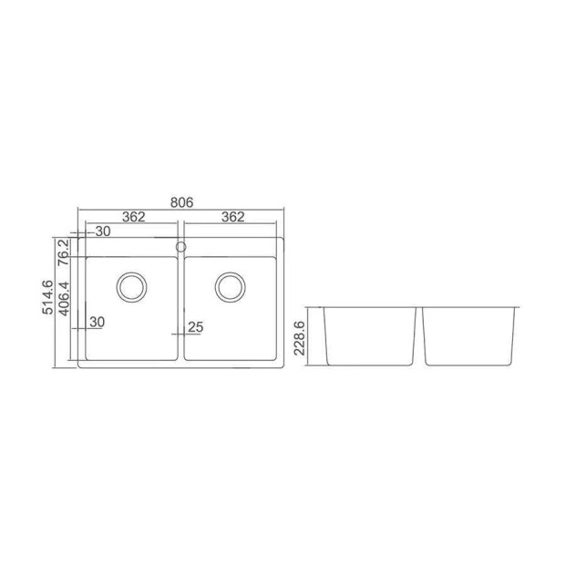 ECT - IMPACT Stainless Steel Double Bowl Top Mounted Sink