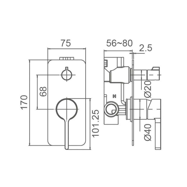 ECT - KENZO Shower Mixer with Diverter in Matte Black
