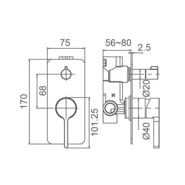 ECT - KENZO Shower Mixer with Diverter in Brushed Nickel