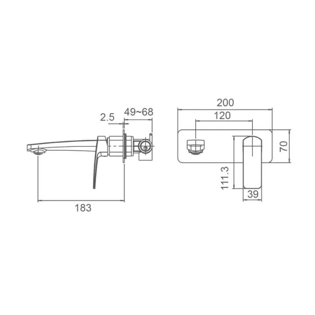 ECT - BRAVO II Wall Basin/Bath Set in Brushed Nickel