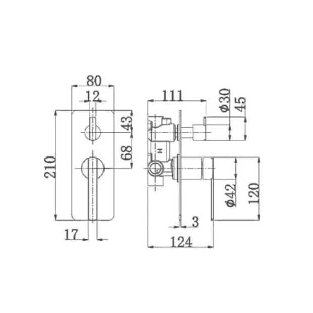 ECT - ROMEO Shower mixer with divertor in Brushed Nickel
