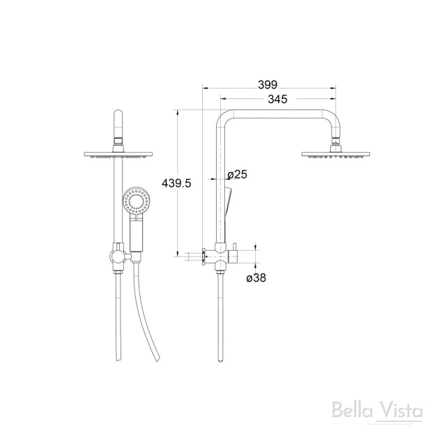 BELLA VISTA - Dual Shower Rail with Rain Fall Head - Short Round