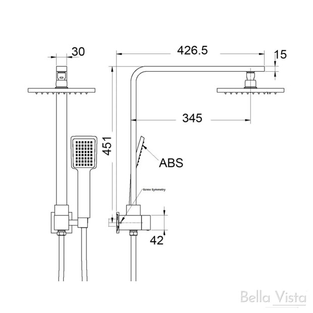BELLA VISTA - Dual Shower Rail with Rain Fall Head - Short Square