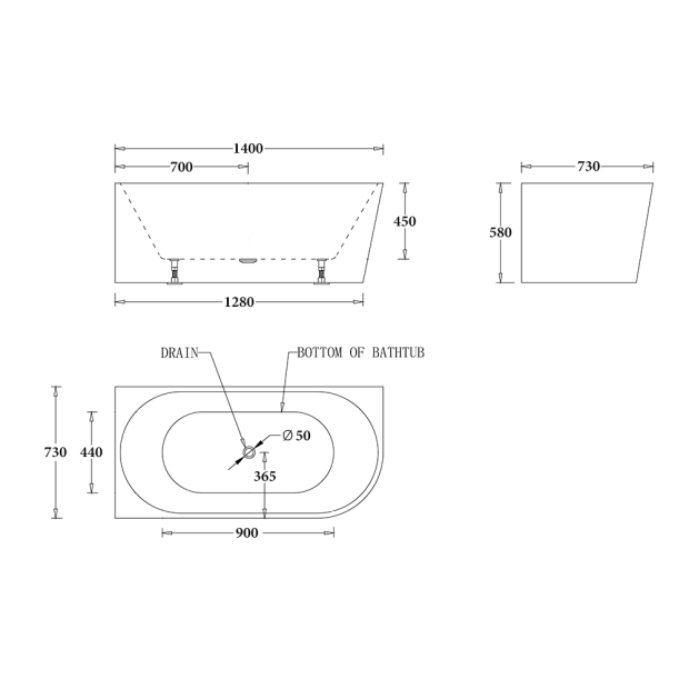 Milan Left Btm1400l Technical Drawing Square