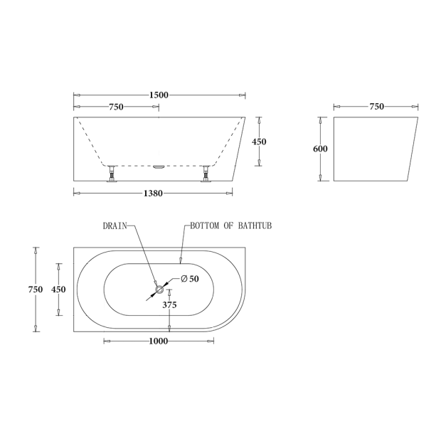 Milan Left Btm1500l Technical Drawing Square