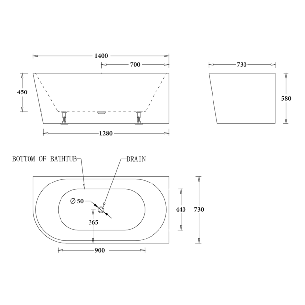 Milan Right Btm1400r Technical Drawing Square
