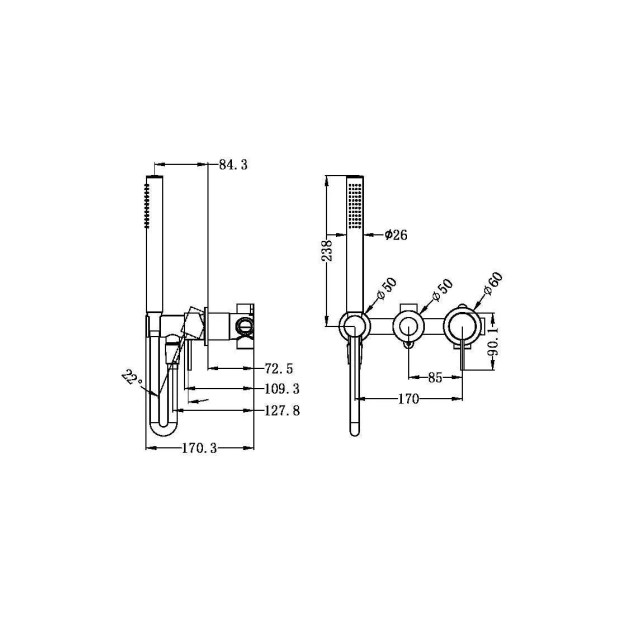NERO - MECCA Shower Mixer Divertor System Seperate Back Plate