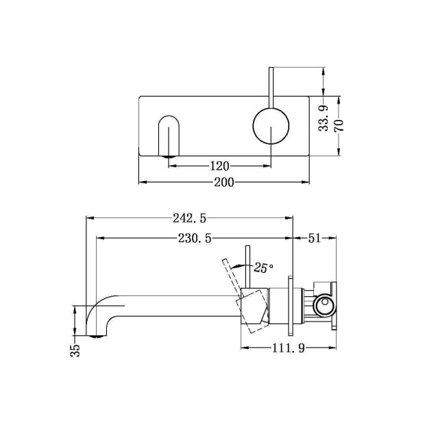 NERO - MECCA Wall Basin Mixer Handle Up