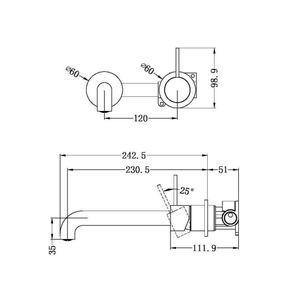NERO - MECCA Wall Basin Mixer Handle Up Separate Back Plate