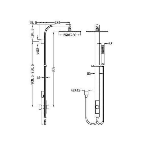NERO - Rain Square Shower Set (Double Hose)