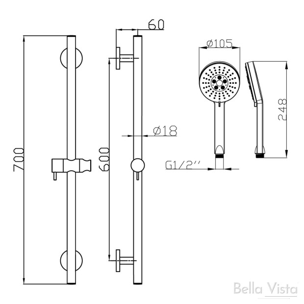 BELLA VISTA - Round Shower Rail - Builder's Range
