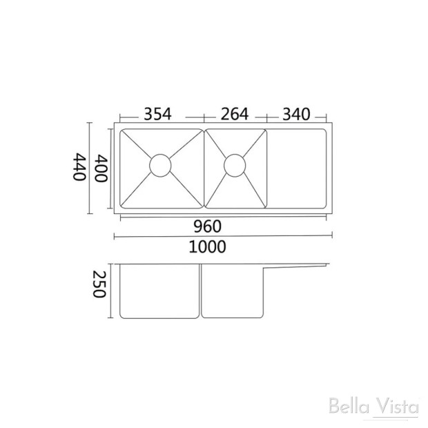 BELLA VISTA - PRADUS Luminare 1 and 1⁄2 Bowl With Drainer Kitchen Sink - 1000x440x250