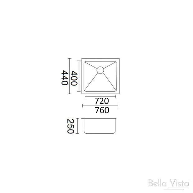 BELLA VISTA - PRADUS Luminare Single Bowl Kitchen Sink - 760x440x250
