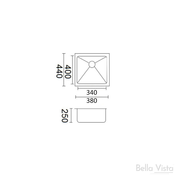 BELLA VISTA - PRADUS Luminare Single Bowl Kitchen Sink - 380x440x250