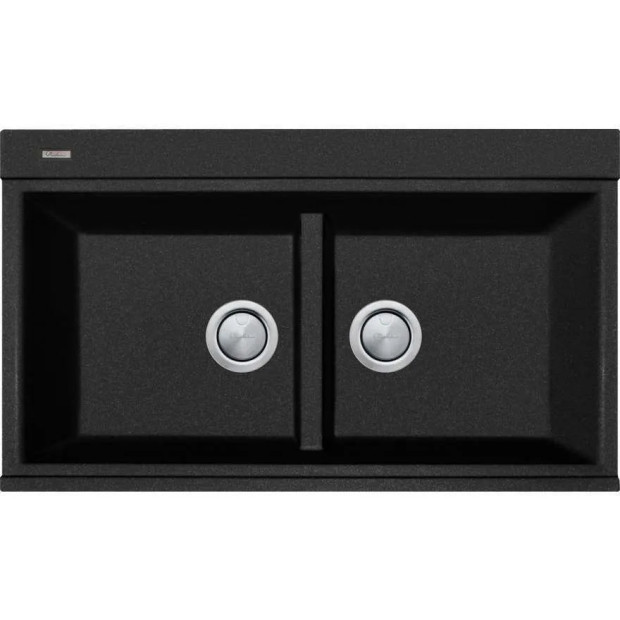 OLIVERI - SANTORINI Black Double Bowl Topmount Sink With Glass Top