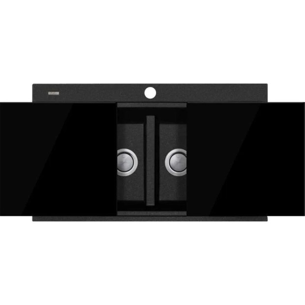 OLIVERI - SANTORINI Black Double Bowl Topmount Sink With Glass Top
