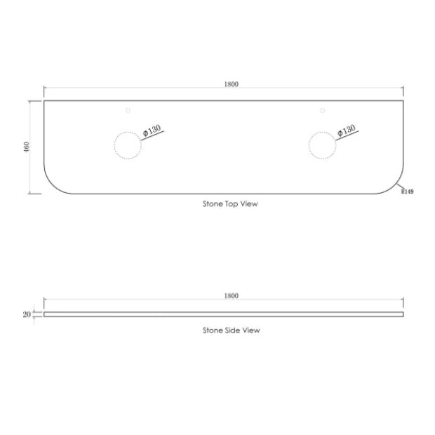 OTTI - BONDI Black Oak Curved Vanity 1800x460x450