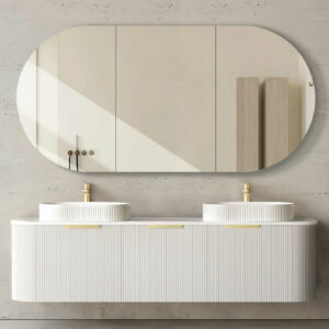 OTTI - BONDI Satin White Fluted Curved Vanity 1800x460x450