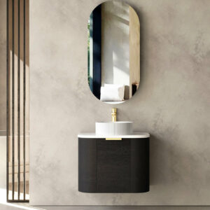 OTTI - BONDI Black Oak Curved Vanity 600x460x470