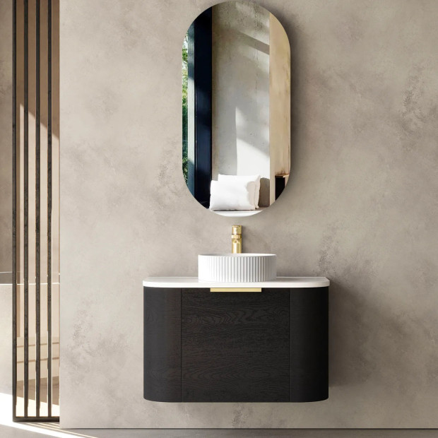 OTTI - BONDI Black Oak Curved Vanity 750x460x450