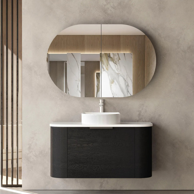 OTTI - BONDI Black Oak Curved Vanity 900x460x450