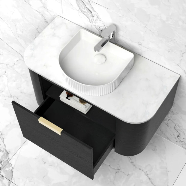 OTTI - BONDI Black Oak Curved Vanity 900x460x450