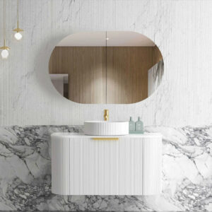 OTTI - BONDI Satin White Fluted Curved Vanity 900x460x450
