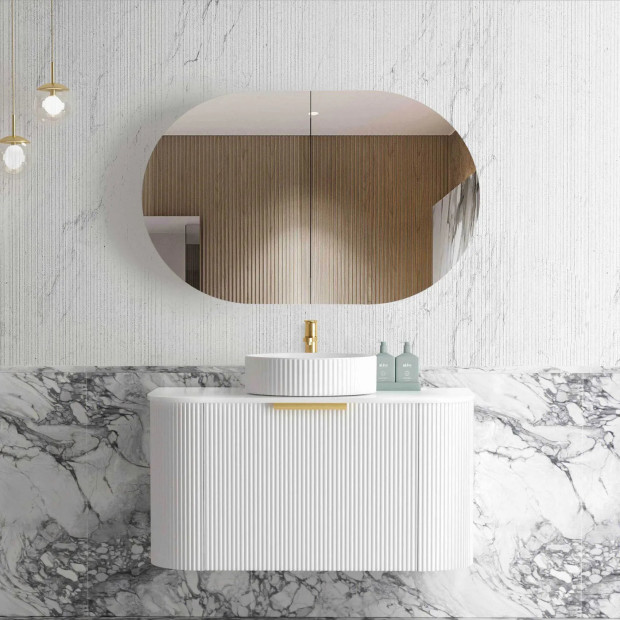 OTTI - BONDI Satin White Fluted Curved Vanity 900x460x450