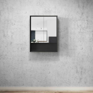 OTTI - MARLO Matte Black Plywood Shaving Cabinet 600x800x150
