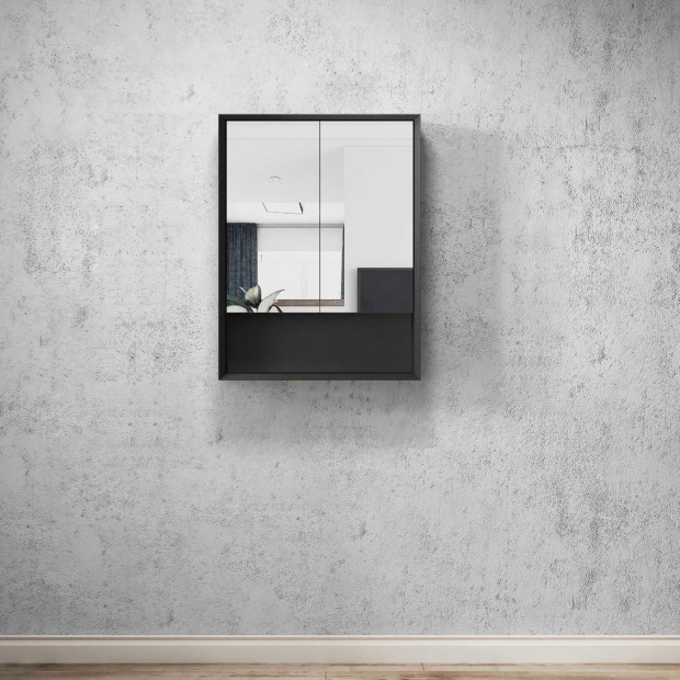 OTTI - MARLO Matte Black Plywood Shaving Cabinet 600x800x150