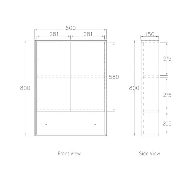 OTTI - MARLO Matte Black Plywood Shaving Cabinet 600x800x150