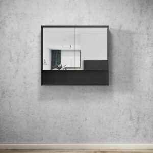 OTTI - MARLO Matte Black Plywood Shaving Cabinet 900x800x150