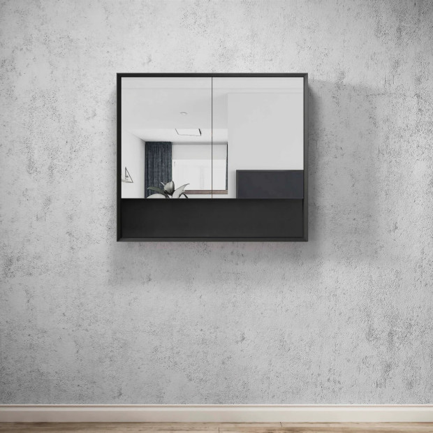 OTTI - MARLO Matte Black Plywood Shaving Cabinet 900x800x150
