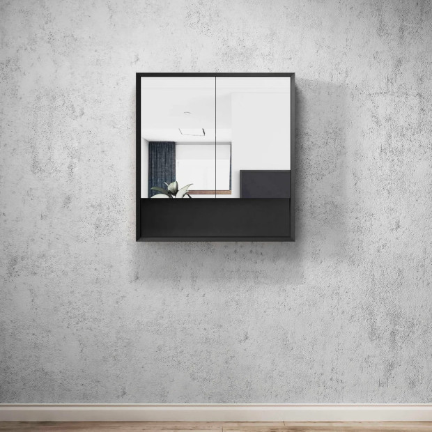 OTTI - MARLO Matte Black Plywood Shaving Cabinet 750x800x150