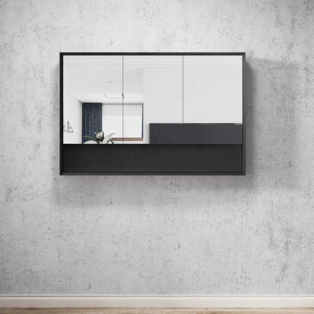 OTTI - MARLO Matte Black Plywood Shaving Cabinet 1200x800x150