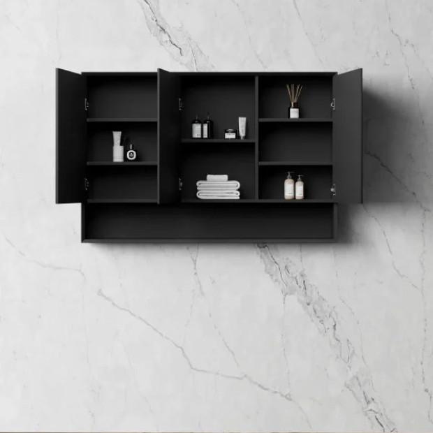 OTTI - MARLO Matte Black Plywood Shaving Cabinet 1200x800x150