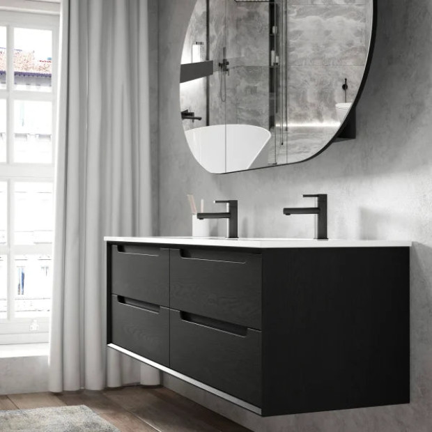 OTTI - BYRON Black Oak Double Bowl Wall Hung Vanity 1200mm