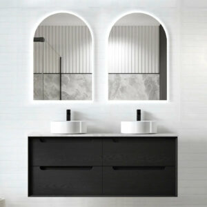 OTTI - BYRON Black Oak Double Bowl Wall Hung Vanity 1200mm
