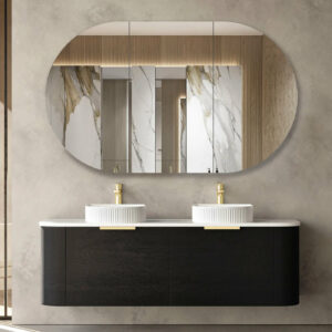 OTTI - BONDI Black Oak Curved Vanity 1500x460x450