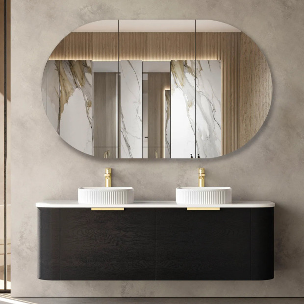 OTTI - BONDI Black Oak Curved Vanity 1500x460x450