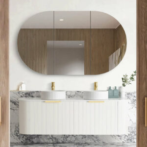 OTTI - BONDI Satin White Fluted Curved Vanity 1500x460x450