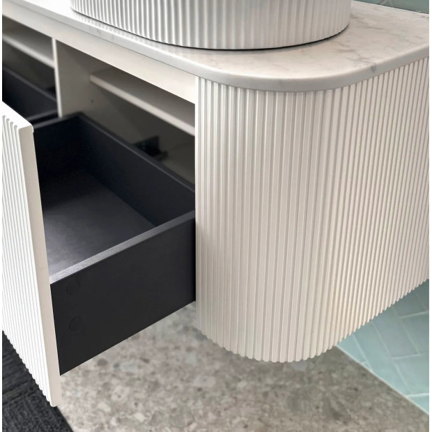 OTTI - BONDI Satin White Fluted Curved Vanity 1500x460x450