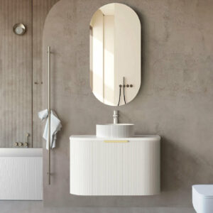 OTTI - BONDI Satin White Fluted Curved Vanity 750x460x450