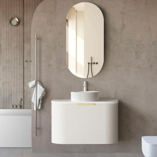 OTTI - BONDI Satin White Fluted Curved Vanity 750x460x450