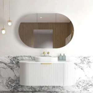 OTTI - BONDI Satin White Fluted Curved Vanity 1200x460x450