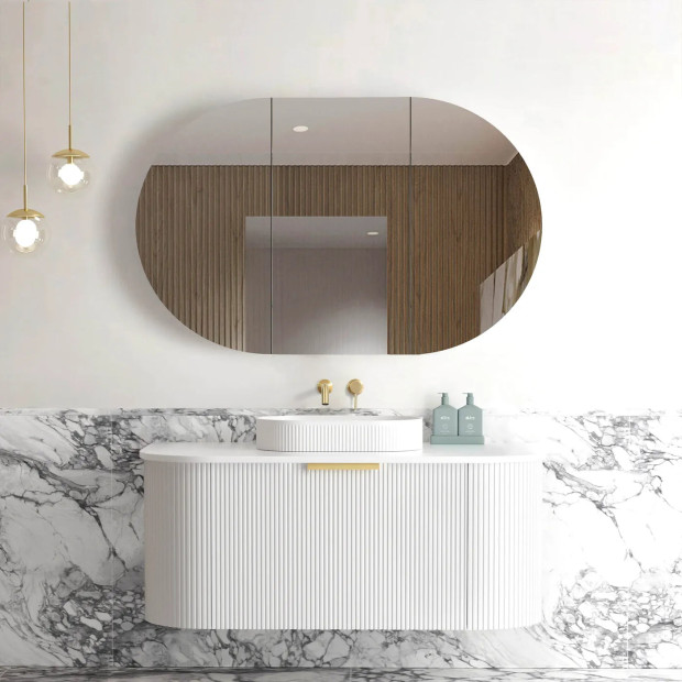 OTTI - BONDI Satin White Fluted Curved Vanity 1200x460x450
