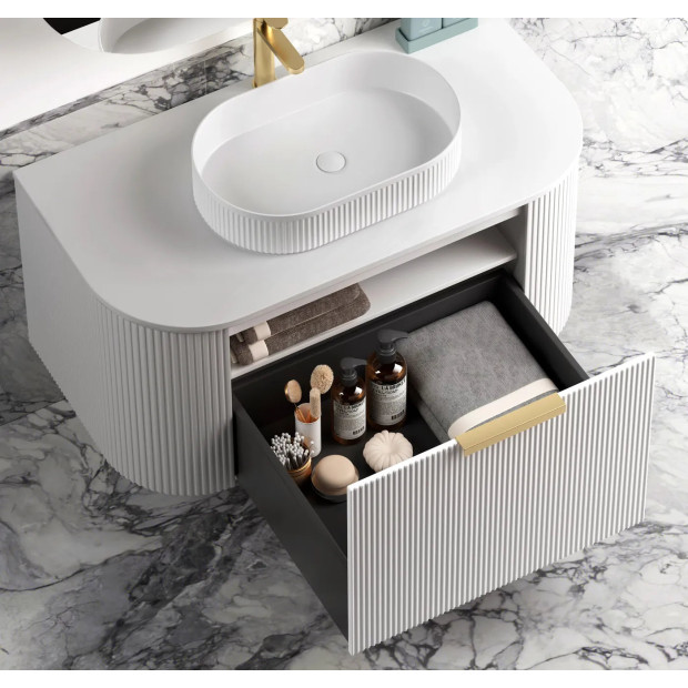 OTTI - BONDI Satin White Fluted Curved Vanity 1200x460x450